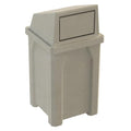32 Gallon Square 100% Recycled Plastic Heavy Duty Indoor or Commercial Outdoor Trash Can with Push Lid | Great for Schools and Businesses - Beige Granite