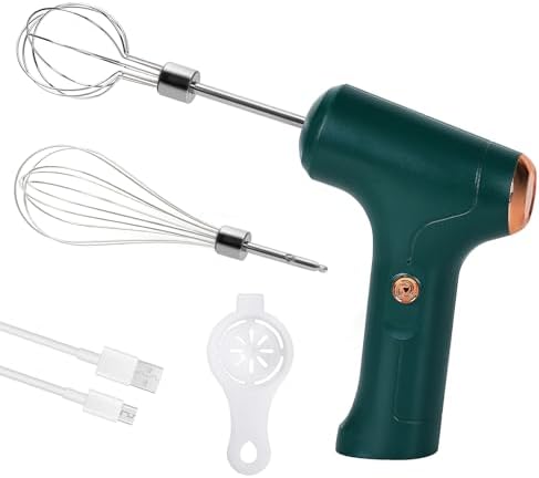 Cordless Hand Mixer, Handheld Electric Whisk with 3 Speed Modes, Hand Held Egg Beater with 2 Detachable Stir Whisks (Green)