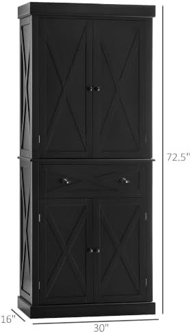 HOMCOM 72" Kitchen Pantry Storage Cabinet with 4 Doors, X-Frame, Black