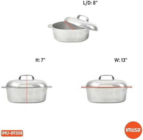 IMUSA 11 Inch Cajun Cast Aluminum Oval Roaster with Lid for Vegetables