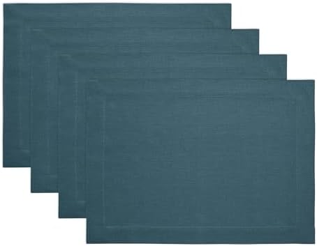 Solino Home 100% Linen Placemats Peacock Blue, Fete 14 x 19 in, Set of 4