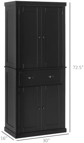 HOMCOM 72.5" Kitchen Pantry Cabinet Freestanding 4 Doors Black