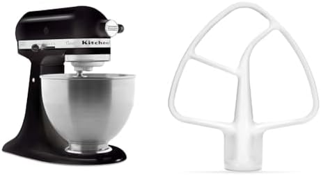 KitchenAid Classic Series 4.5 Quart Tilt-Head Stand Mixer K45SS, Onyx Black & K45B Coated Flat Beater, White, 4.5 Qt