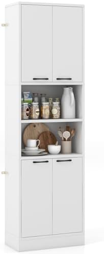 GIANTEX Kitchen Pantry Cabinet, 75” Tall Freestanding Cupboard with Doors & Shelves, Safety Hinges & Anti-Tipping Devices, Storage Sideboard for Dining Room, Living Room (White)