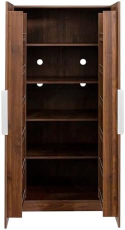 KEIKI 63" Tall Kitchen Pantry Storage Cabinet with Door-Side Rack & Shelves, Freestanding Wood Hutch Food Pantries Cupboard for Coffee Bar, Dining Room