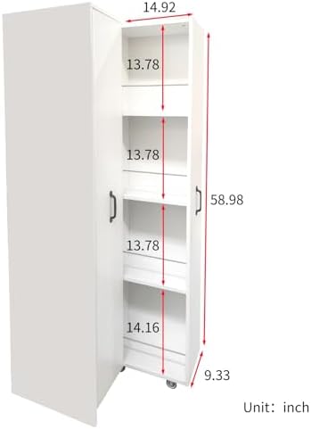 KEIKI Pull-Out Kitchen Pantry Storage Cabinet with Multi-Tier Shelf & Wheels, Spice Rack Next to Fridge, Freestanding Wood Bookcase Hutch Food Pantries Cupboard for Dining Room, Narrow Spaces, Office
