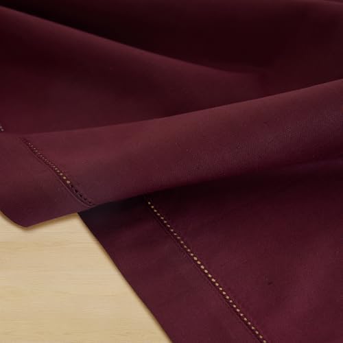 Solino Home Cotton Linen Table Runner Wine, Hemstitch Collection 14 x 72 in