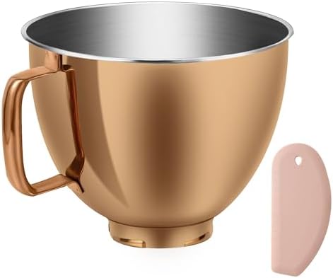 5 Quart Stainless Steel Mixer Bowl for Kitchenaid Classic&Artisan Tilt Head Mixer, Fit for KSM75, KSM90, KSM150, Radiant Copper, 1.75Lb, 0.8MM Thick, Heavy Duty, Dishwasher Safe, Ergonomics Handle