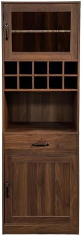 KEIKI 70.87" H Tall Kitchen Pantry Wine Bar Storage Cabinet with Countertop, Wine Rack, Glass Doors, Drawers, Wood Freestanding Hutch Food Pantries Cupboard for Coffee, Dining Living Room