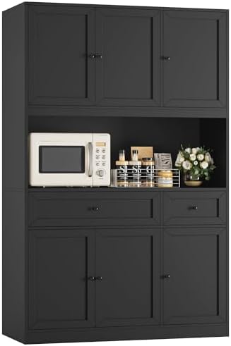 BOTLOG 72" Kitchen Pantry Cabinet Microwave Stand, 10 Storage Compartments
