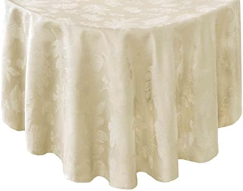 Newbridge Thanksgiving Damask Tablecloth Ivory Gold 60 x 84 Inch Oval