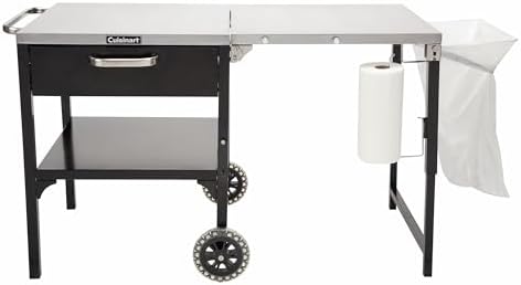 Cuisinart Prep ‘n Cook Outdoor Table and Grill Stand, Stainless Steel Folding Table with Wheels, 48” x 24” Prep Station for Home BBQ, Tailgates, Cookouts