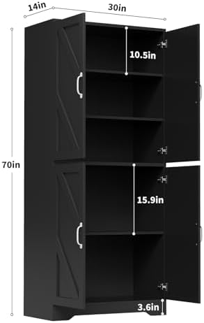 IDEALHOUSE 70" Kitchen Pantry Storage Cabinet with 3 Adjustable Shelves