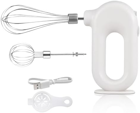 4 Speed Electric Hand Mixer, Mini 4 Speed Adjustable Cordless USB Rechargeable Electric Whisk Hand Mixer Portable Handheld Mixer 1500mAh Egg Beater (White)