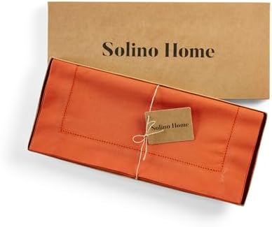Solino Home Cotton Linen Table Runner Burnt Orange Hemstitch, 14 x 36 in