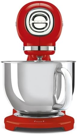 SMEG SMF05 Forte 5-Qt Stand Mixer with 750W Motor, Smooth Start & SteadyMix, Flex Edge Beater, 10 Speeds, Stainless Steel Bowl – Retro 50’s Style Planetary Mixer for Dough, Baking & Desserts-Red