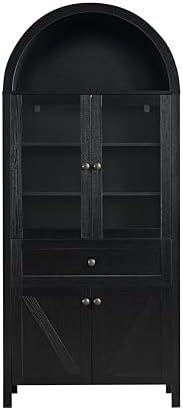 GDFStudio 71'' Arched Kitchen Pantry Cabinet, Wooden Pantry Cabinets for Kitchen Storage, Kitchen Storage Furniture with Adjustable Shelves, Multi-Functional Bookcase for Living Room, Black