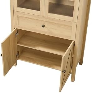 GDFStudio 71'' Arched Kitchen Pantry Cabinet, Wooden Pantry Cabinets for Kitchen Storage, Kitchen Storage Furniture with Adjustable Shelves, Multi-Functional Bookcase for Living Room, Oak