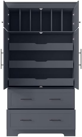 Merax 72.6" Farmhouse Kitchen Pantry Cabinet with Pull-Out Trays & Drawers, Freestanding Pantry with Cake Pan Storage, 4-Door Shaker Style Storage Cabinet, 40" L x 18" W, Grey