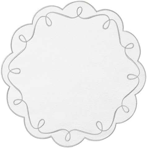 16.5 Inch Ribbon Twirl Embroidery Round Placemats Set of 4, Scalloped Round Table Mats for Party Kitchen Dining Decoration, Gray