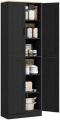 HOMCOM 67" Freestanding Kitchen Pantry 4-Door Cabinet Distressed Black