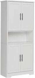Takywep Modern Tall Freestanding Pantry Cabinet 70", Storage Cupboard with 4 Doors, Adjustable Shelves & Open Shelf, Multipurpose Home Organizer for Living Room, Kitchen, Dining Room, White