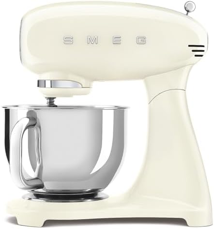 SMEG SMF05 Forte 5-Qt Stand Mixer with 750W Motor, Smooth Start & SteadyMix, Flex Edge Beater, 10 Speeds, Stainless Steel Bowl – Retro 50’s Style Planetary Mixer for Dough, Baking & Desserts-Cream