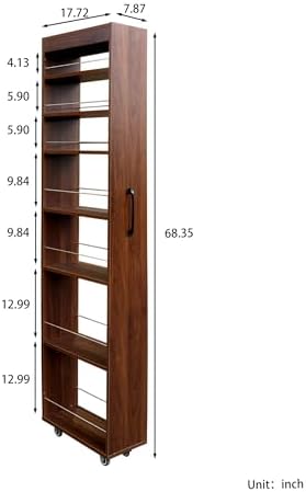 KEIKI 7 Tier Pull-Out Kitchen Pantry Storage Cabinet, Multi-Tier Single-Sided Open Shelf, Spice Rack Next to Fridge, Wood Hutch Food Pantries Cupboard for Coffee Bar, Dining Room, Narrow Spaces