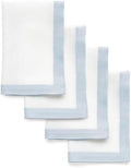 Solino Home 100% Linen Napkins, 20 x 20 in, Blue and White Border, Set of 4