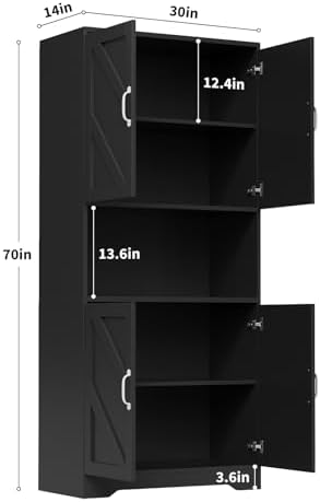 IDEALHOUSE 70" Kitchen Pantry Storage Cabinet with 3 Adjustable Shelves