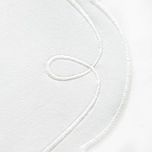 16.5 Inch Ribbon Twirl Embroidery Round Placemats Set of 4, Scalloped Round Table Mats for Party Kitchen Dining Decoration, White