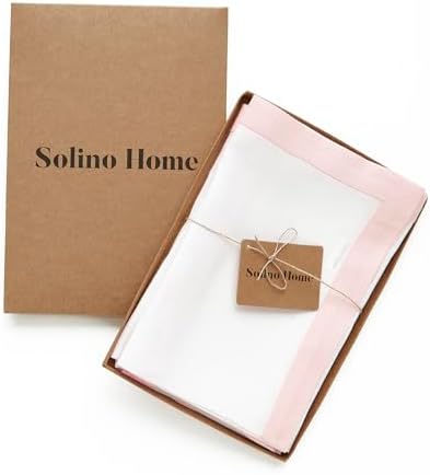 Solino Home 100% Pure Linen Napkins, 20 x 20 in, Pink and White, Set of 4