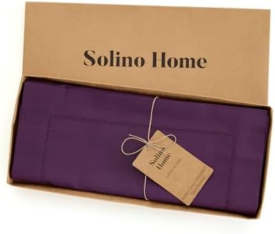 Solino Home Cotton Linen Table Runner Purple Hemstitch, 14 x 72 in