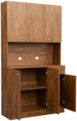 KEIKI 70.87" Tall Kitchen Pantry Storage Cabinet with Countertop, 6-Doors, 1 Drawers, Microwave Stand and Shelves, Freestanding Wood Hutch Food Pantries Cupboard for Coffee Bar, Dining Room