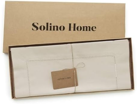 Solino Home Cotton Linen Table Runner Linen Hemstitch, 14 x 60 in