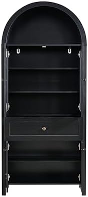 GDFStudio 71'' Arched Kitchen Pantry Cabinet, Wooden Pantry Cabinets for Kitchen Storage, Kitchen Storage Furniture with Adjustable Shelves, Multi-Functional Bookcase for Living Room, Black