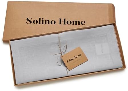 Solino Home 100% Pure Linen Table Runner Grey Extra Long, Fete 14 x 120 in