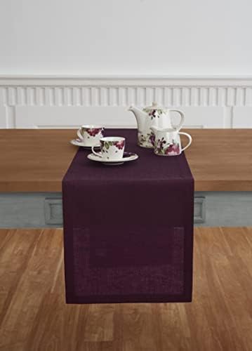 Solino Home 100% Pure Linen Table Runner Burgundy Long, Athena 14 x 132 in