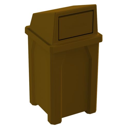 32 Gallon Square 100% Recycled Plastic Heavy Duty Indoor or Outdoor Commercial Trash Can with Push Lid | Great for Schools and Businesses - Brown