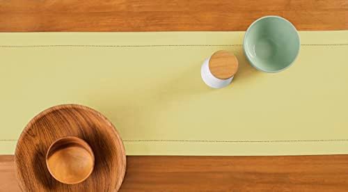 Solino Home Cotton Linen Dining Table Runner Yellow Hemstitch, 14 x 120 in