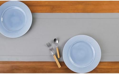 Solino Home Cotton Linen Table Runner Grey Hemstitch, 14 x 132 in