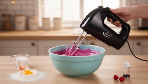 J&V TEXTILES Electric Hand Mixer, 5-Speed with Whisk and Traditional Beaters, 250 Watts, Black