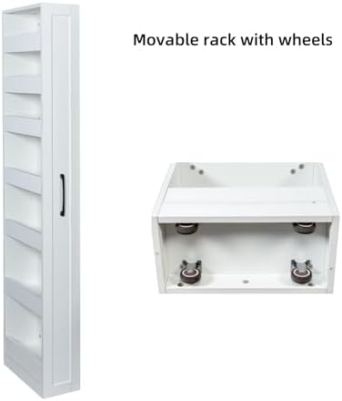 KEIKI 7 Tier Pull-Out Kitchen Pantry Storage Cabinet, Multi-Tier Single-Sided Open Shelf, Spice Rack Next to Fridge, Wood Hutch Food Pantries Cupboard for, Dining Room, Narrow Spaces