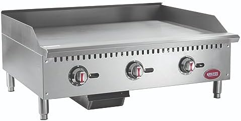 Kratos 36" Wide Commercial Restaurant Gas Countertop Griddle, Thermostatic Controls, 3 Burners, 90,000 BTU Output (29Y-008)