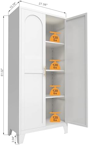 Ball & Cast 61″Tall Freestanding Kitchen Pantry Cabinet,Versatile Metal Storage Cabinet w/Adjustable Shelves & Doors,Pantry Cabinet for Kitchen and Dining Room,White