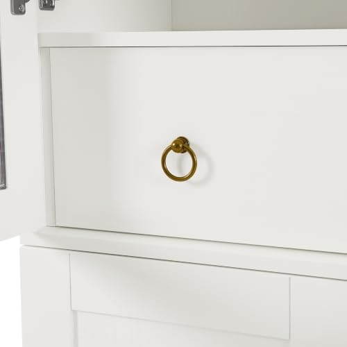KEIKI 77" Arched Kitchen Pantry Cabinet with Glass Doors, White
