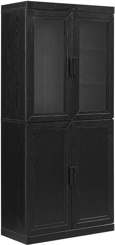 Crosley Furniture Essen Glass Door China Hutch Pantry Storage Cabinet