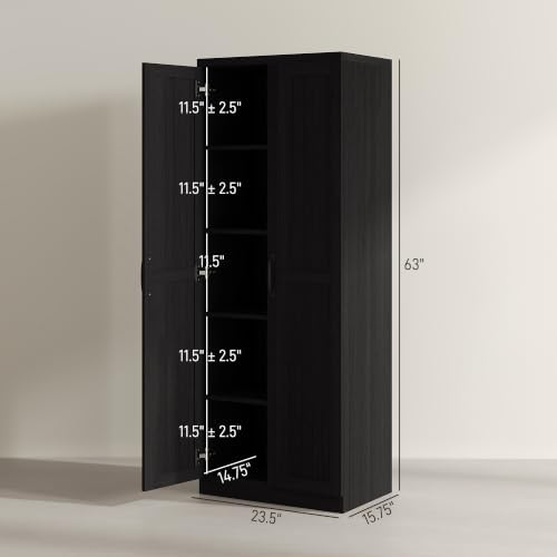 HOMCOM 63" Kitchen Pantry Cabinet with Doors and Adjustable Shelves, Black