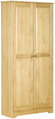 HOMCOM 67" Solid Wood Kitchen Pantry Storage Cabinet with Doors Light Brown