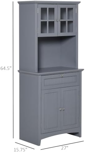 HOMCOM Elegant Buffet with Hutch, Kitchen Pantry Storage Cabinet Gray